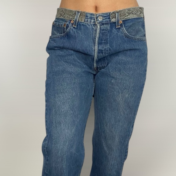 Vintage BELLA DAHL x LEVIS Snake Print High Waisted Mom Jean Medium Wash Lace Up - Picture 6 of 9